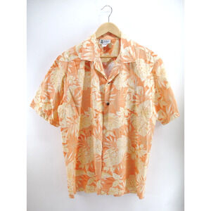 Aloha Republic Men's L Orange Floral Hawaiian Shirt Made in Hawaii USA‎ Cotton